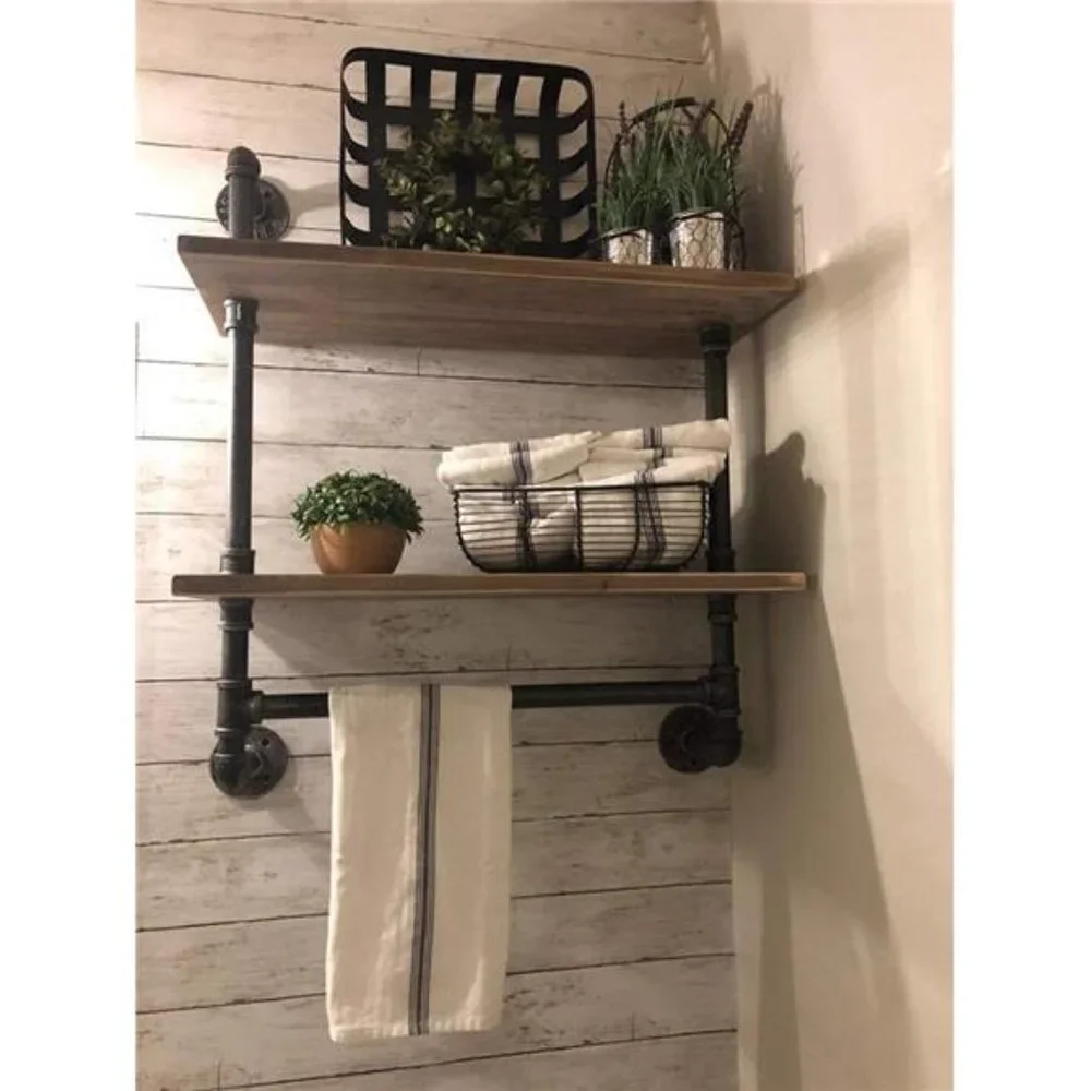 Rustic Bathroom Wall Shelves Industrial Pipe Wall Shelf for Bathroom,2-Tiers